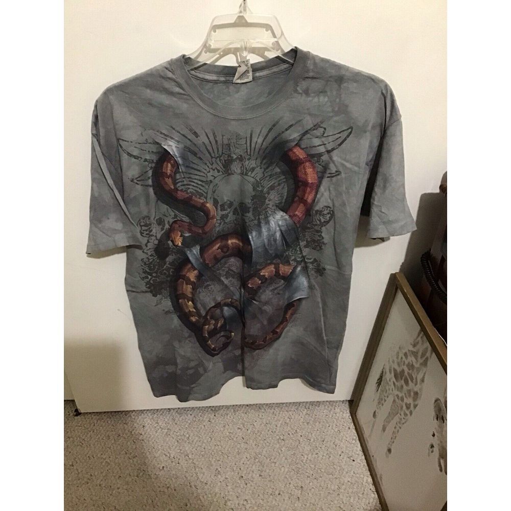 NEW! The Mountain Boa Constrictor Skull  Gray/green Tie Dye T-shirt Adult Size L